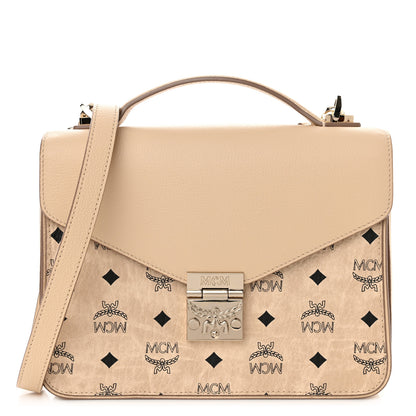 MCM Visetos Calfskin Medium Patricia Satchel Beige 1 of 9