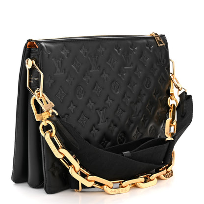Louis Vuitton Lambskin Embossed Monogram Coussin MM Black 3 of 9