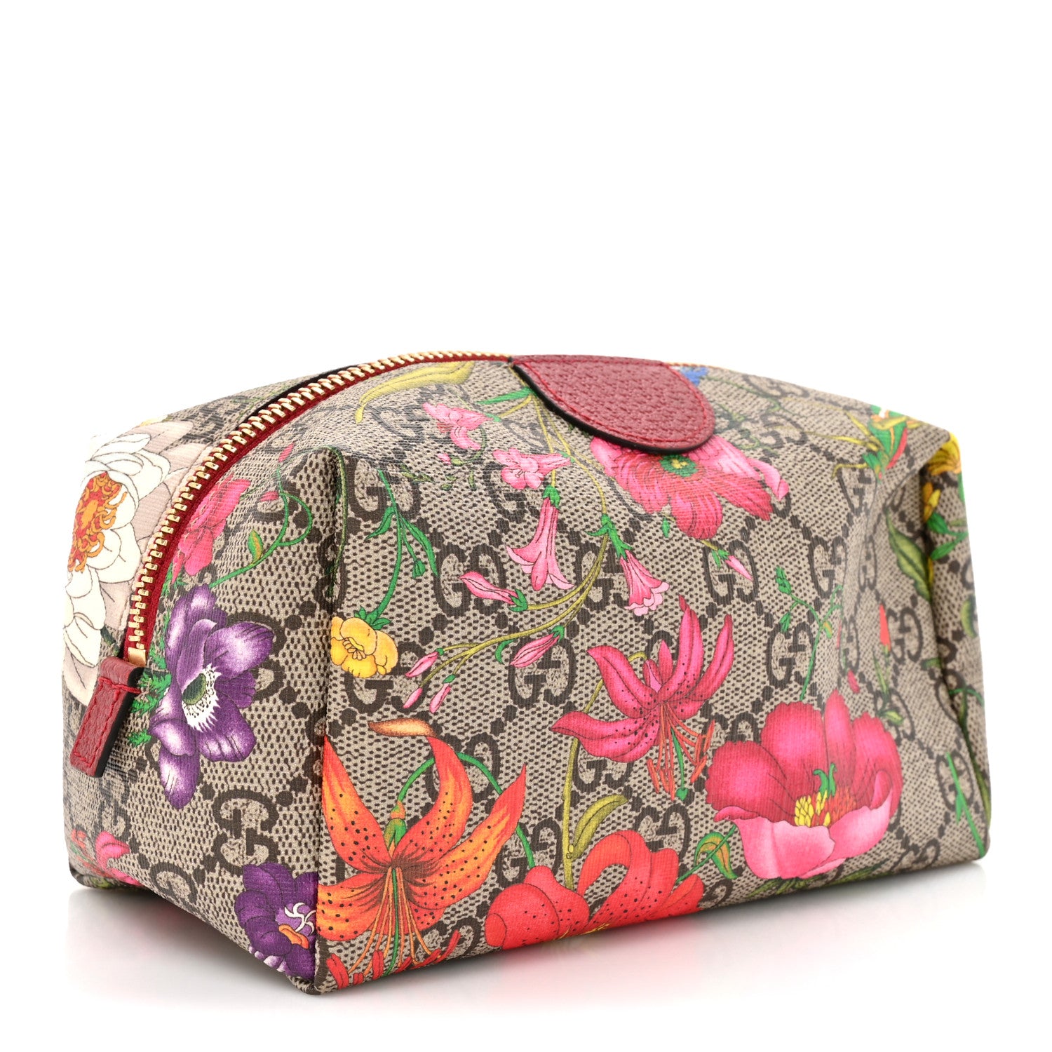 Gucci Soft GG Supreme Monogram Flora Calfskin Medium Ophidia Cosmetic Case Beige Ebony Multicolor Rosso 3 of 7