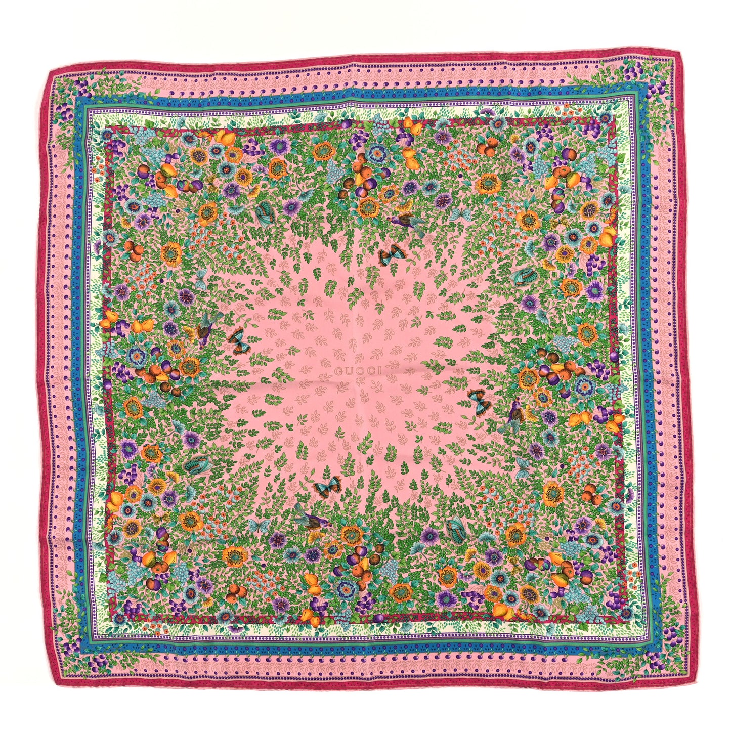 Silk Floral Square Scarf Pink Multicolor