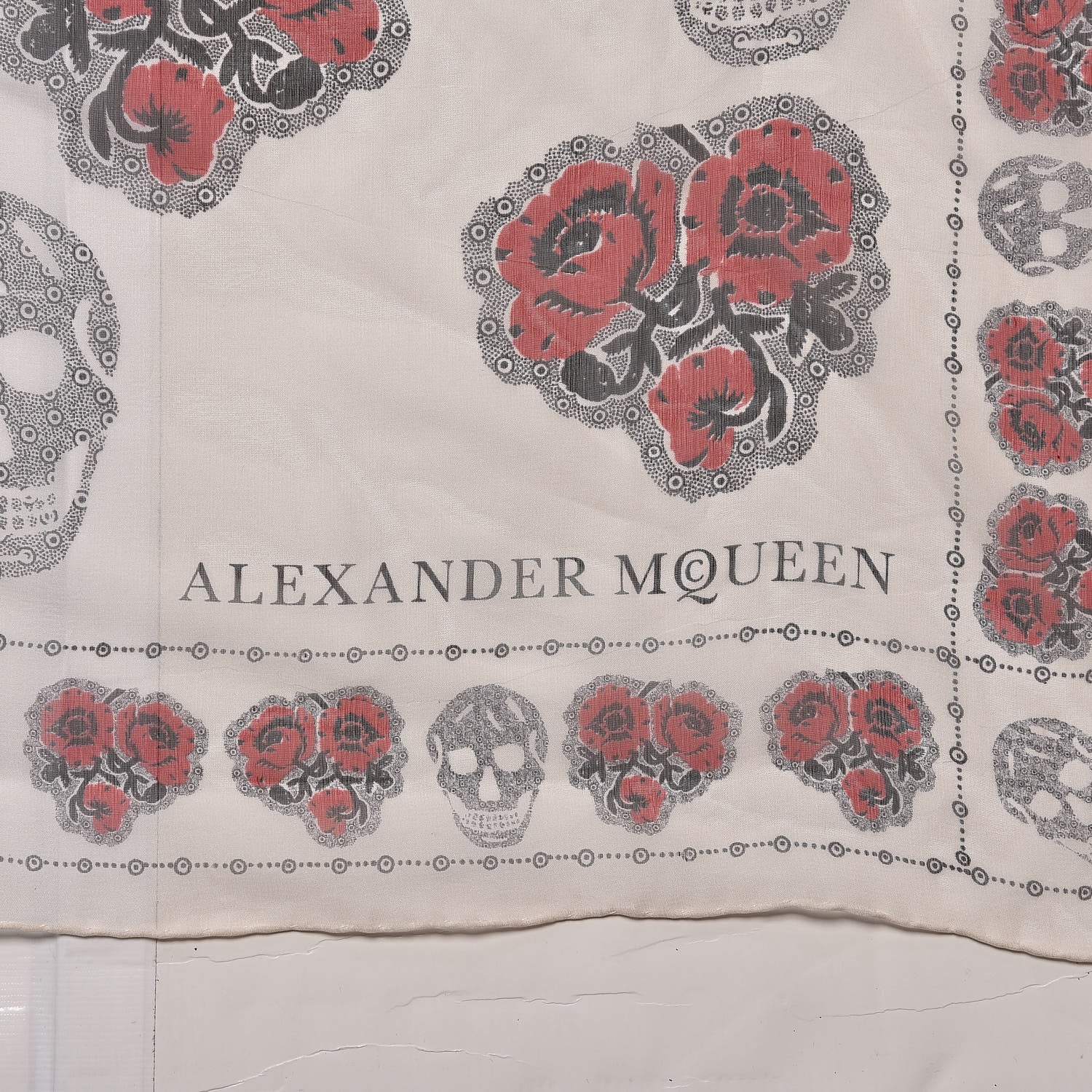 Alexander McQueen Silk Chiffon Skull Poppy Scarf Ivory Red 6 of 6