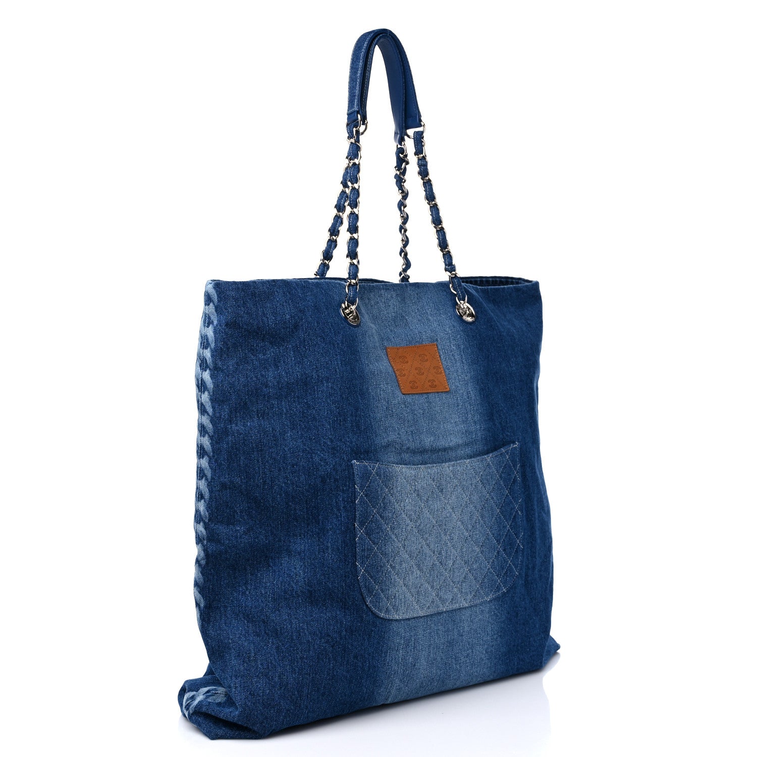 Chanel Denim Printed Shopping Bag Blue 3 of 9