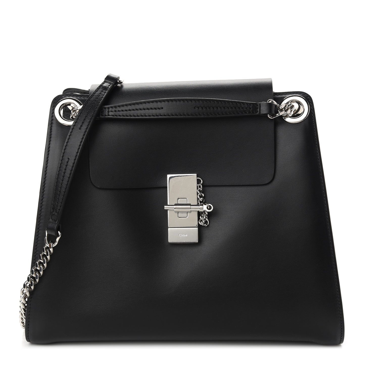Shiny Calfskin Medium Annie Shoulder Bag Black