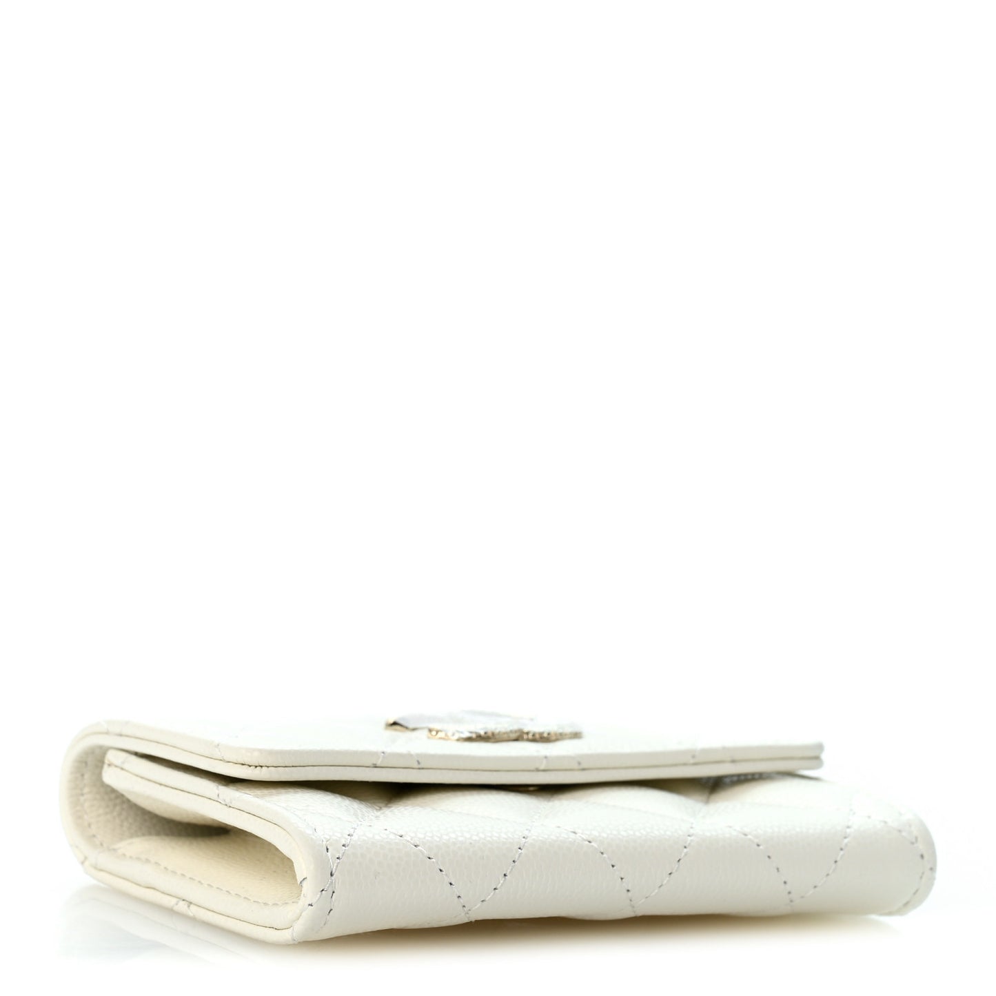 Caviar Quilted CC Glitter Flap Card Holder White