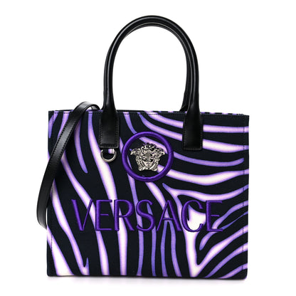 Versace Canvas Calfskin Zebra La Medusa Small Tote Bag Purple Black 1 of 10