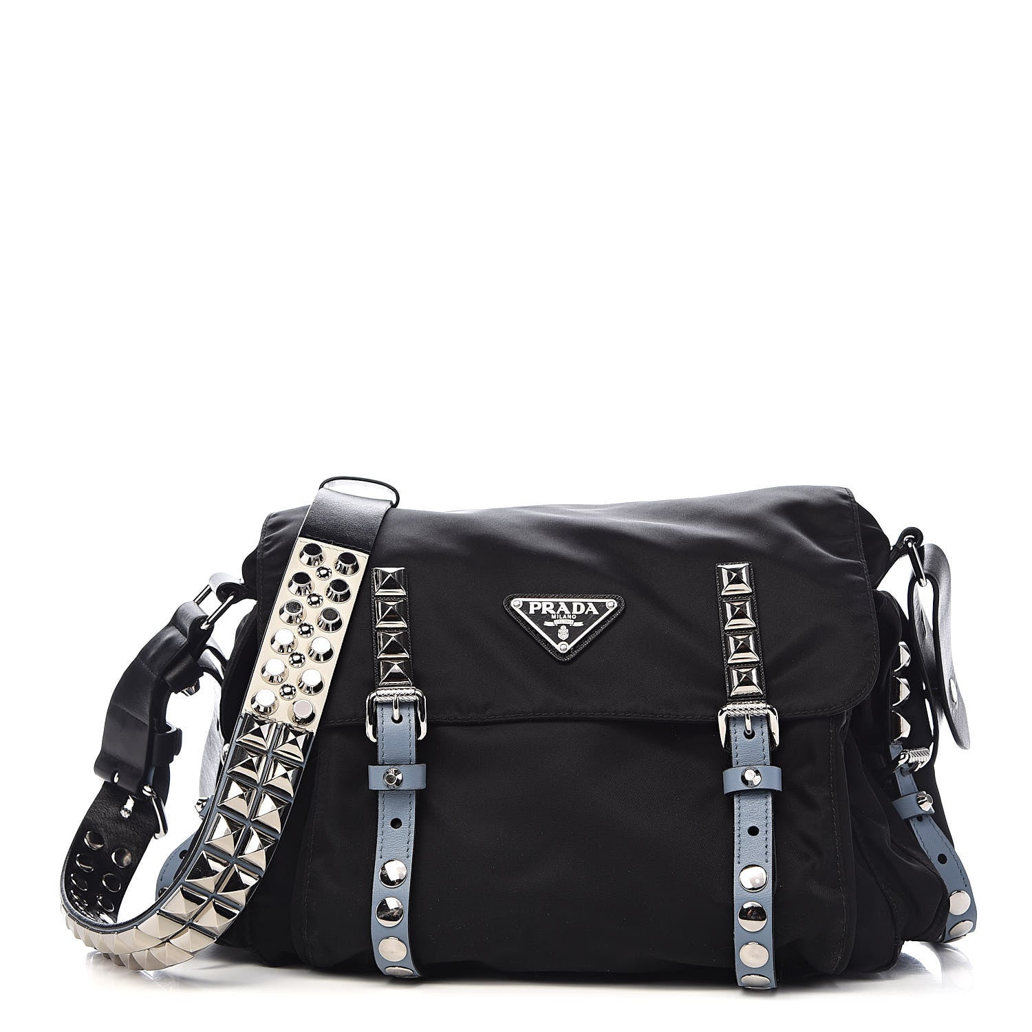 Prada Nylon New Vela Studded Messenger Black Astrale 1 of 11