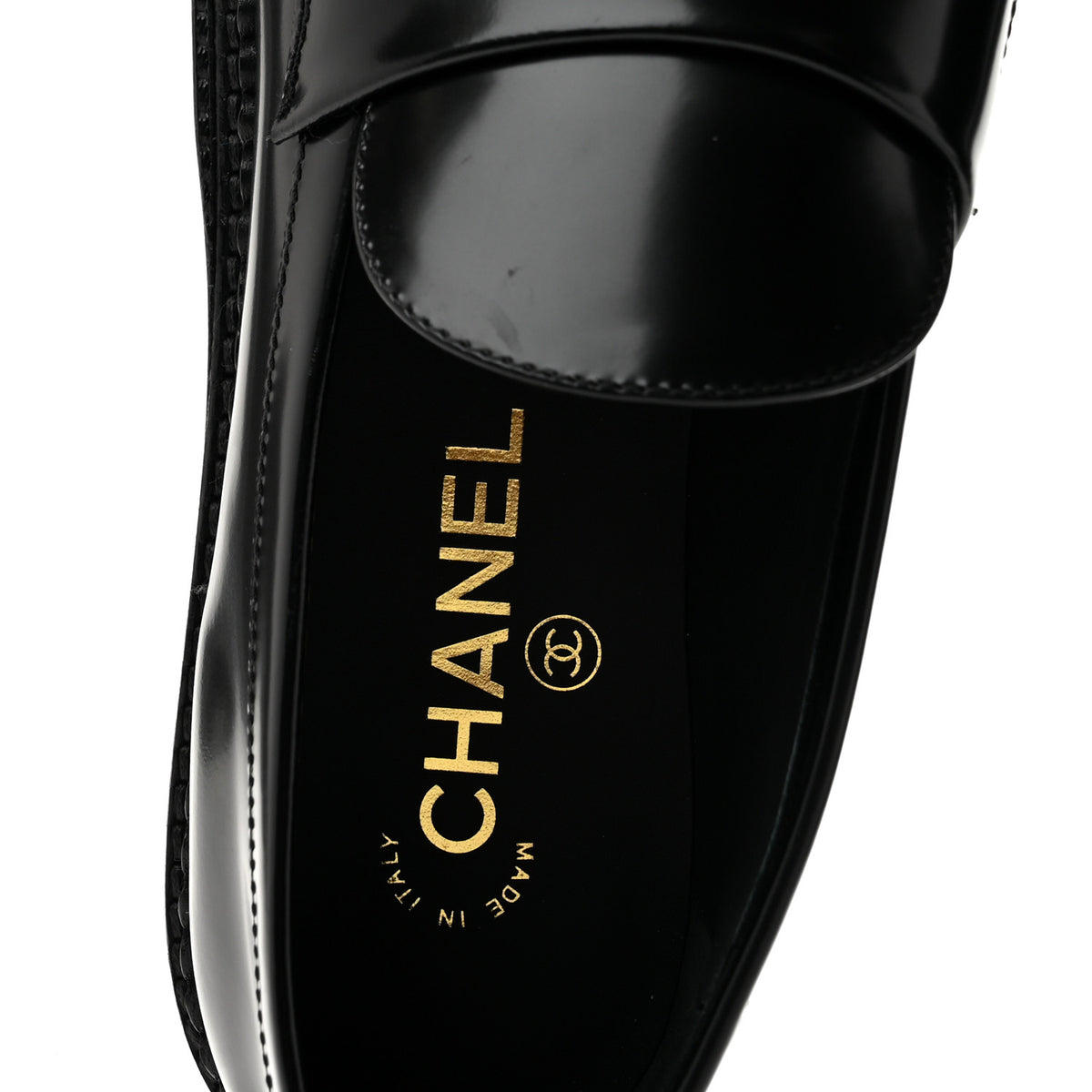 Chanel Shiny Calfskin Pearl CC Loafers 39 Black 8 of 10