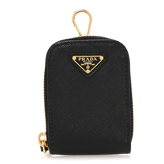 Saffiano Triangle Zip Around Mini Pouch Black