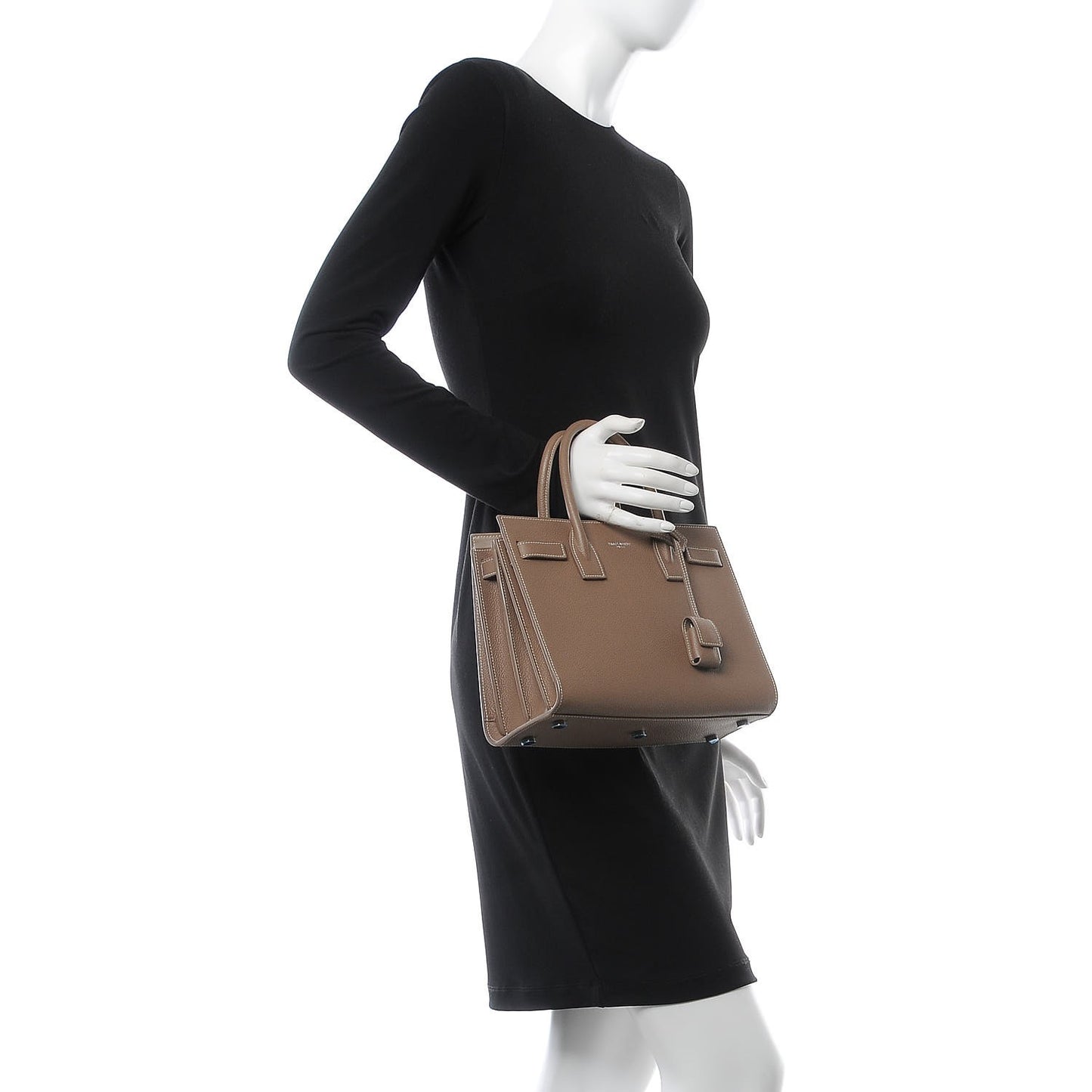 Grained Calfskin Topstich Baby Sac De Jour Taupe