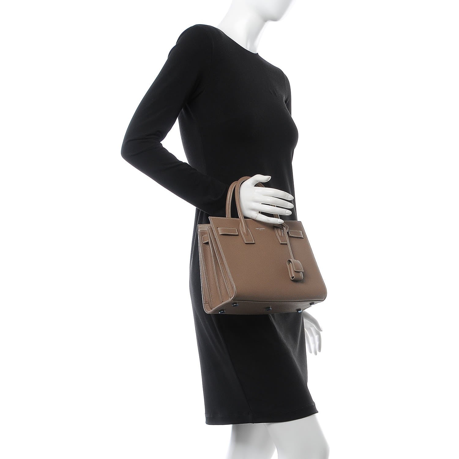Saint Laurent Grained Calfskin Topstich Baby Sac De Jour Taupe 3 of 8