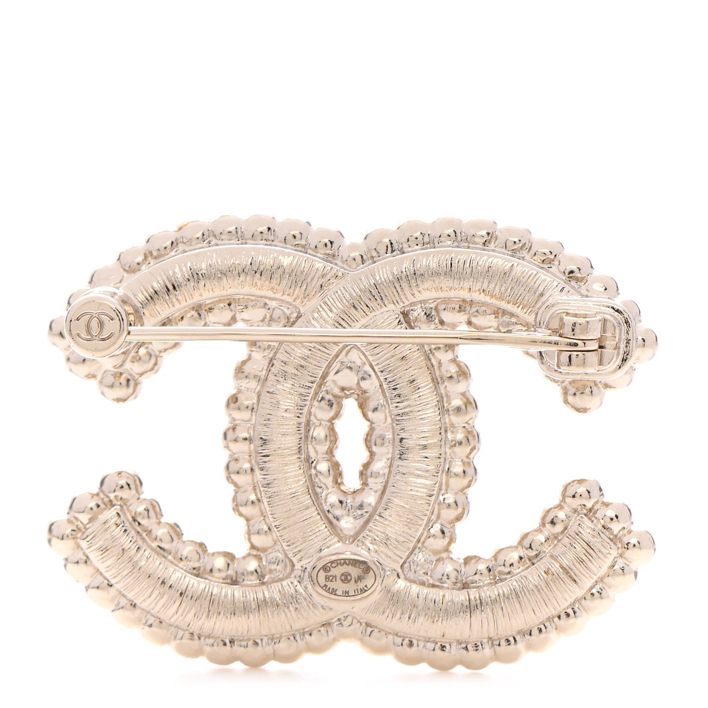 Crystal Pearl Multi Row CC Brooch Gold
