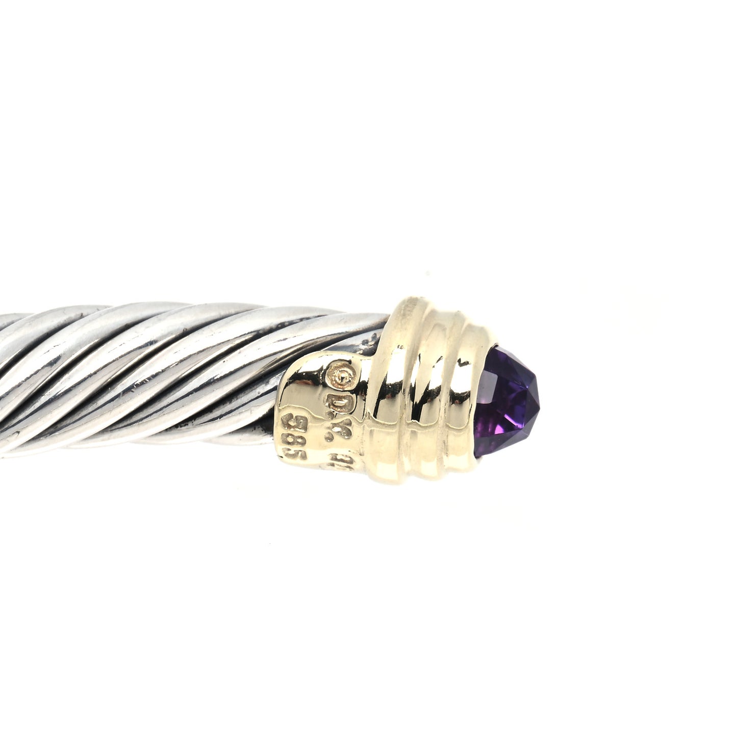 Sterling Silver 14K Yellow Gold Amethyst 5mm Cable Classics Petite Color Bracelet