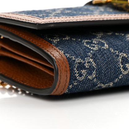Gucci New Denim GG Monogram Jackie 1961 Chain Wallet Blue Tea Cuir 9 of 13