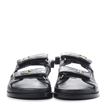 Chanel Grained Calfskin Velcro Dad Sandals 38 Black 2 of 11