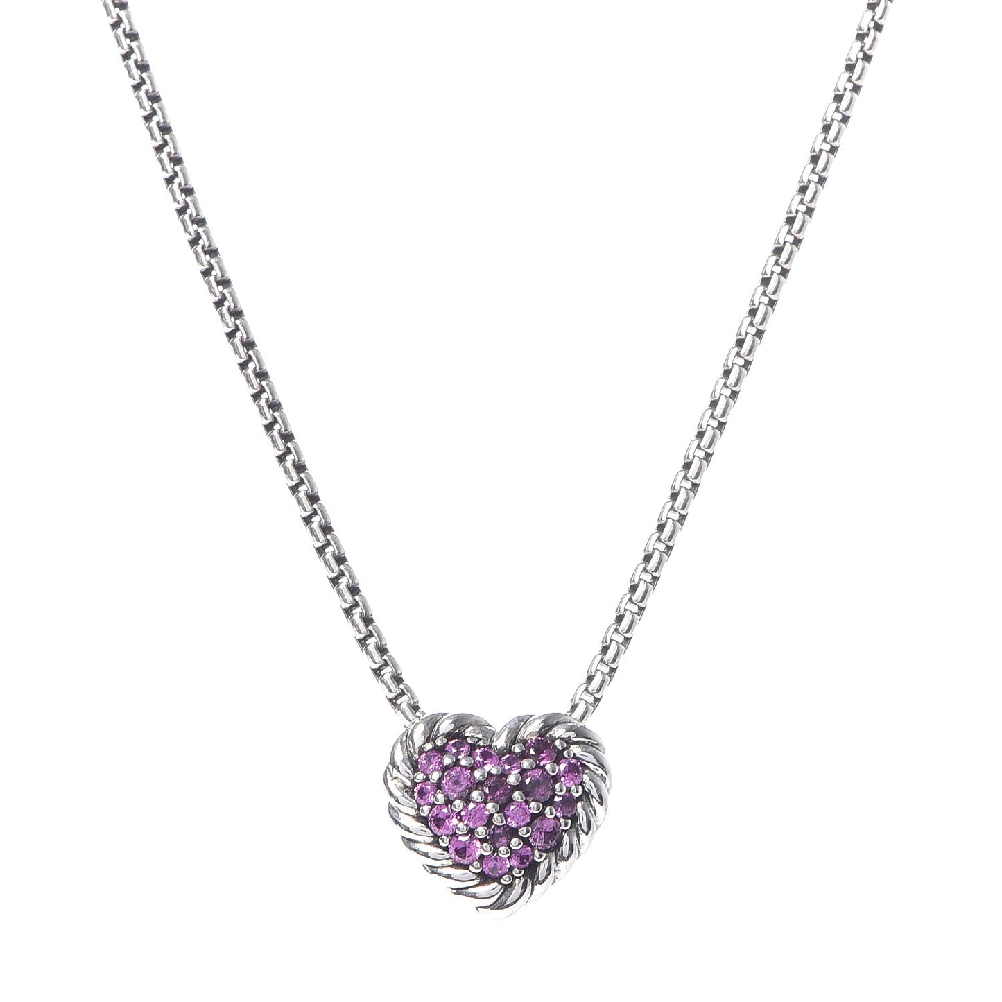 Sterling Silver Pink Sapphire Petite Pave Heart Pendant Necklace