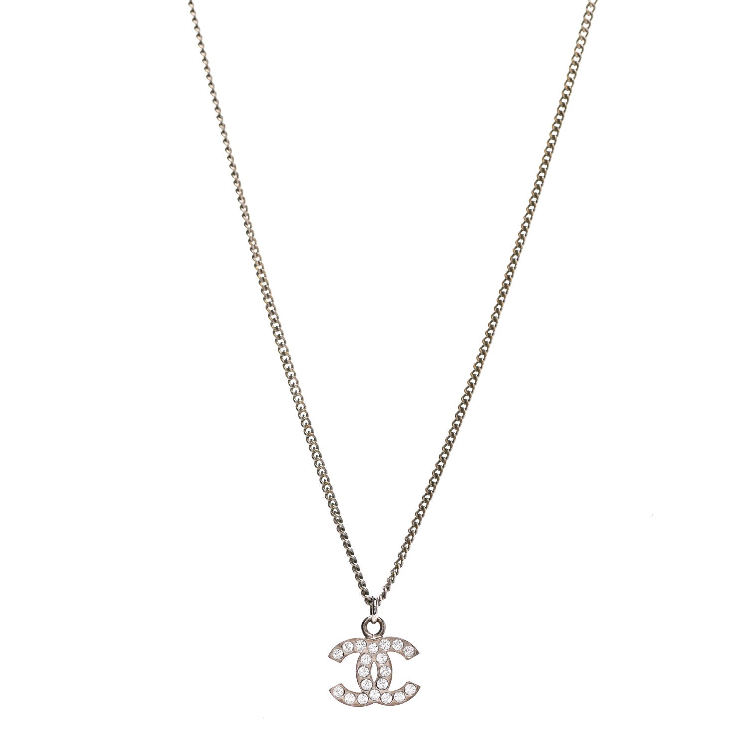 Chanel Crystal Timeless CC Necklace Silver 1 of 7