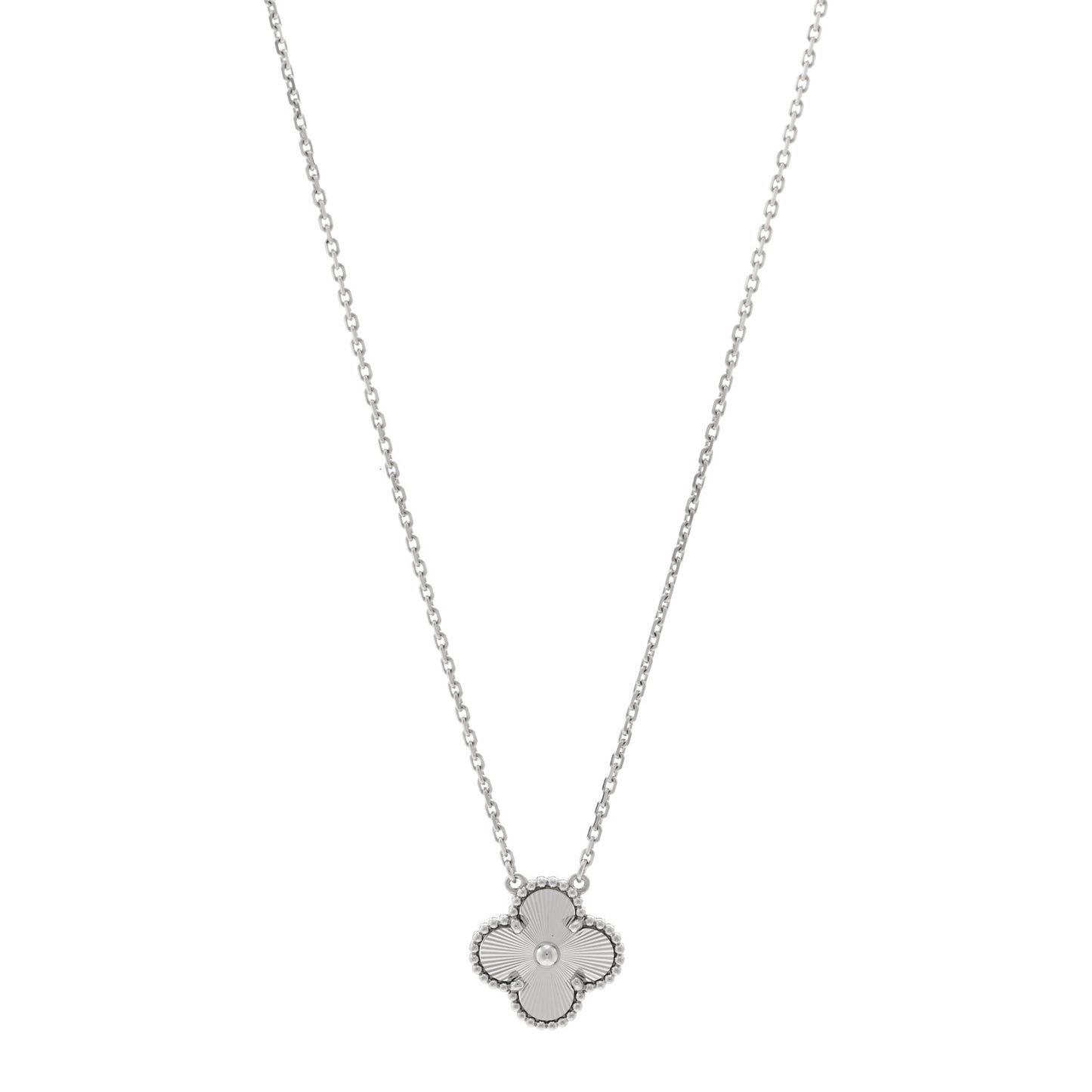 18K White Gold Guilloche Vintage Alhambra Pendant Necklace