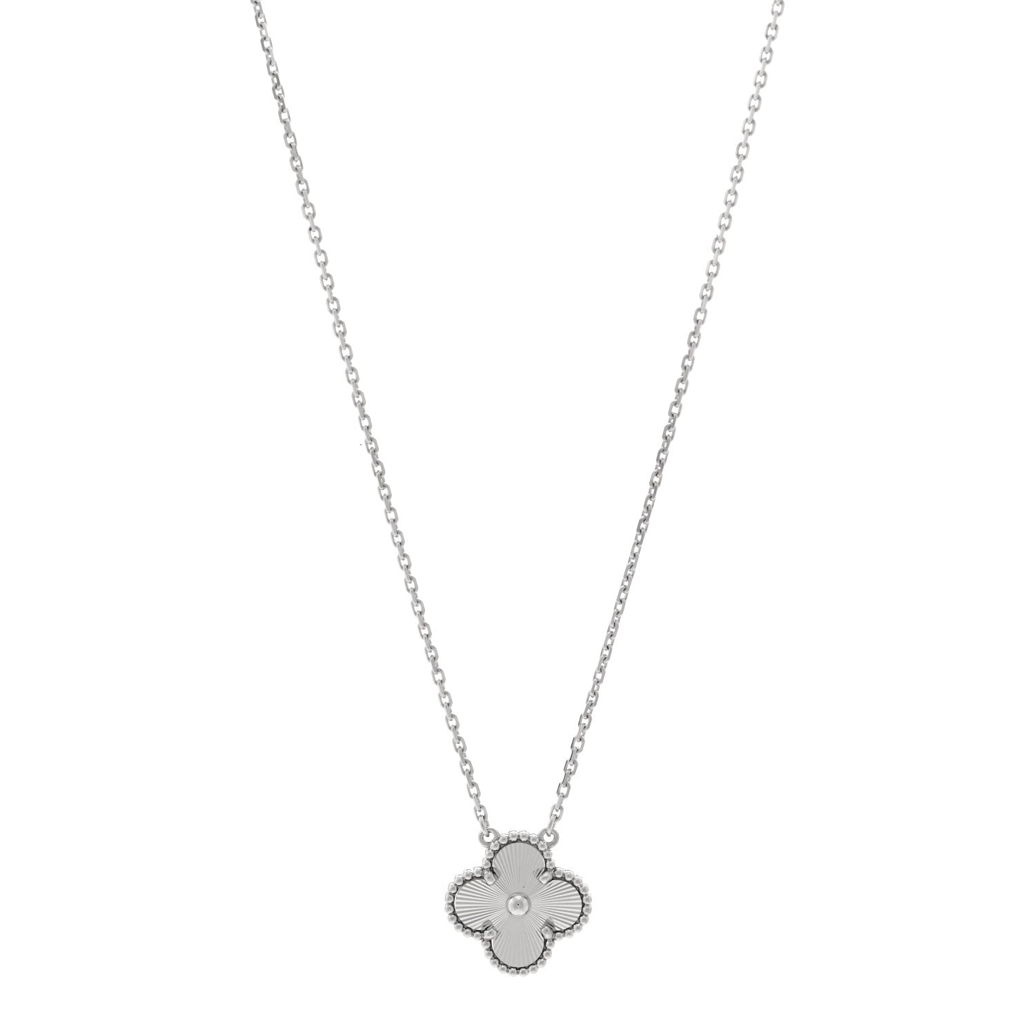 Van Cleef & Arpels 18K White Gold Guilloche Vintage Alhambra Pendant Necklace 1 of 6