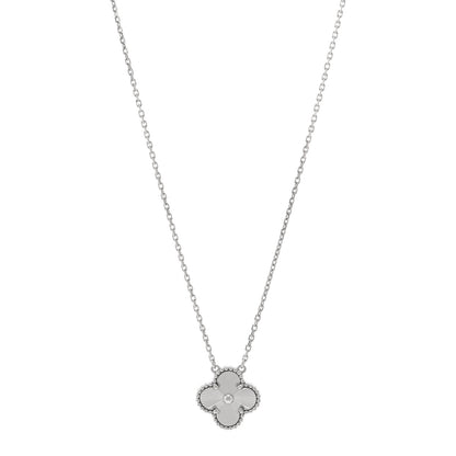 Van Cleef & Arpels 18K White Gold Guilloche Vintage Alhambra Pendant Necklace 1 of 6