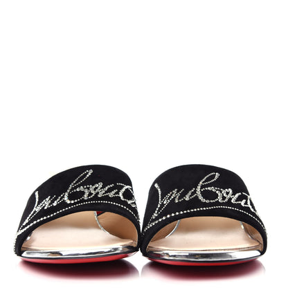 Christian Louboutin Veau Velours Specchio Dear Home 55 Slide Sandals 39.5 Black Crystal 2 of 10
