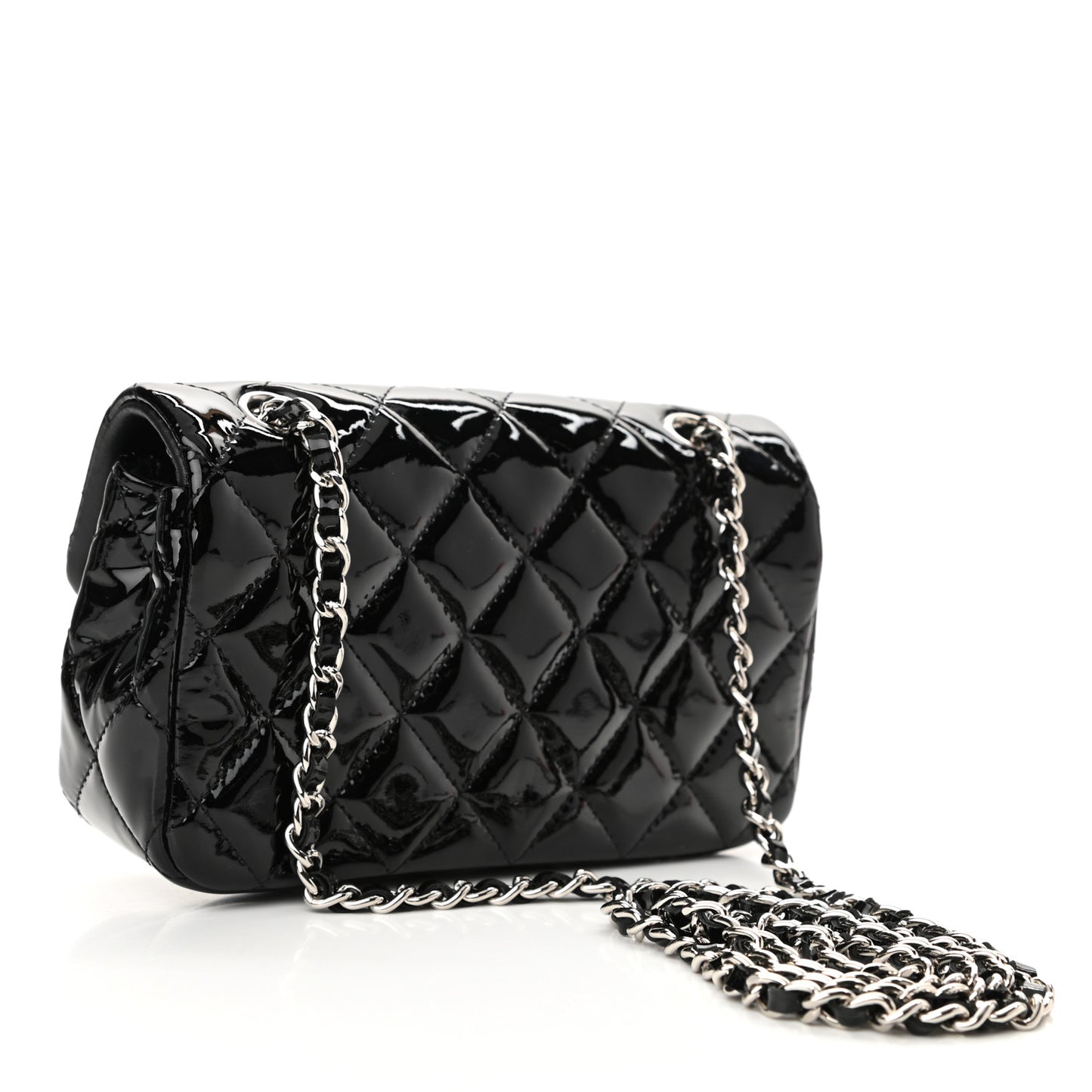 Patent Calfskin Quilted Extra Mini Rectangular Flap Black