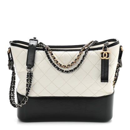 Chanel Aged Calfskin Quilted Medium Gabrielle Hobo Black White 2 of 21