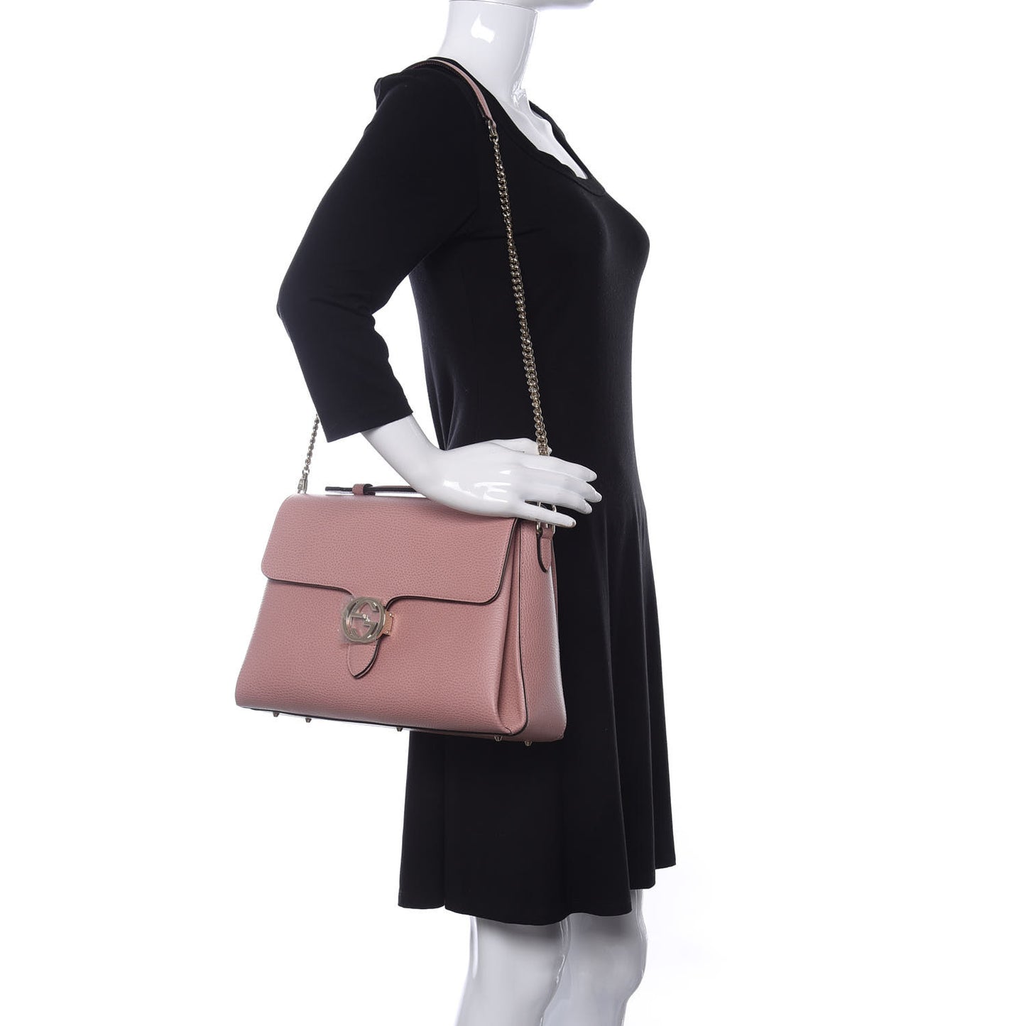 Dollar Calfskin Medium Interlocking G Top Handle Shoulder Bag Soft Pink