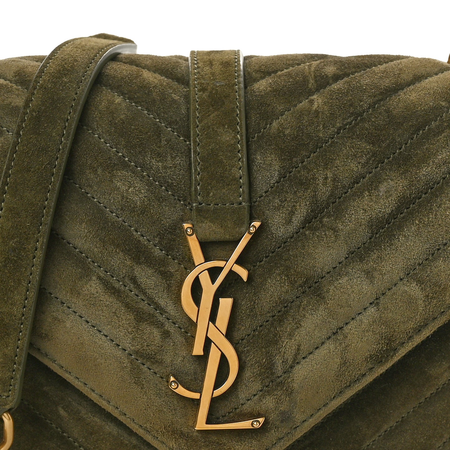 Suede Matelasse Chevron Monogram Medium College Bag Loden Green