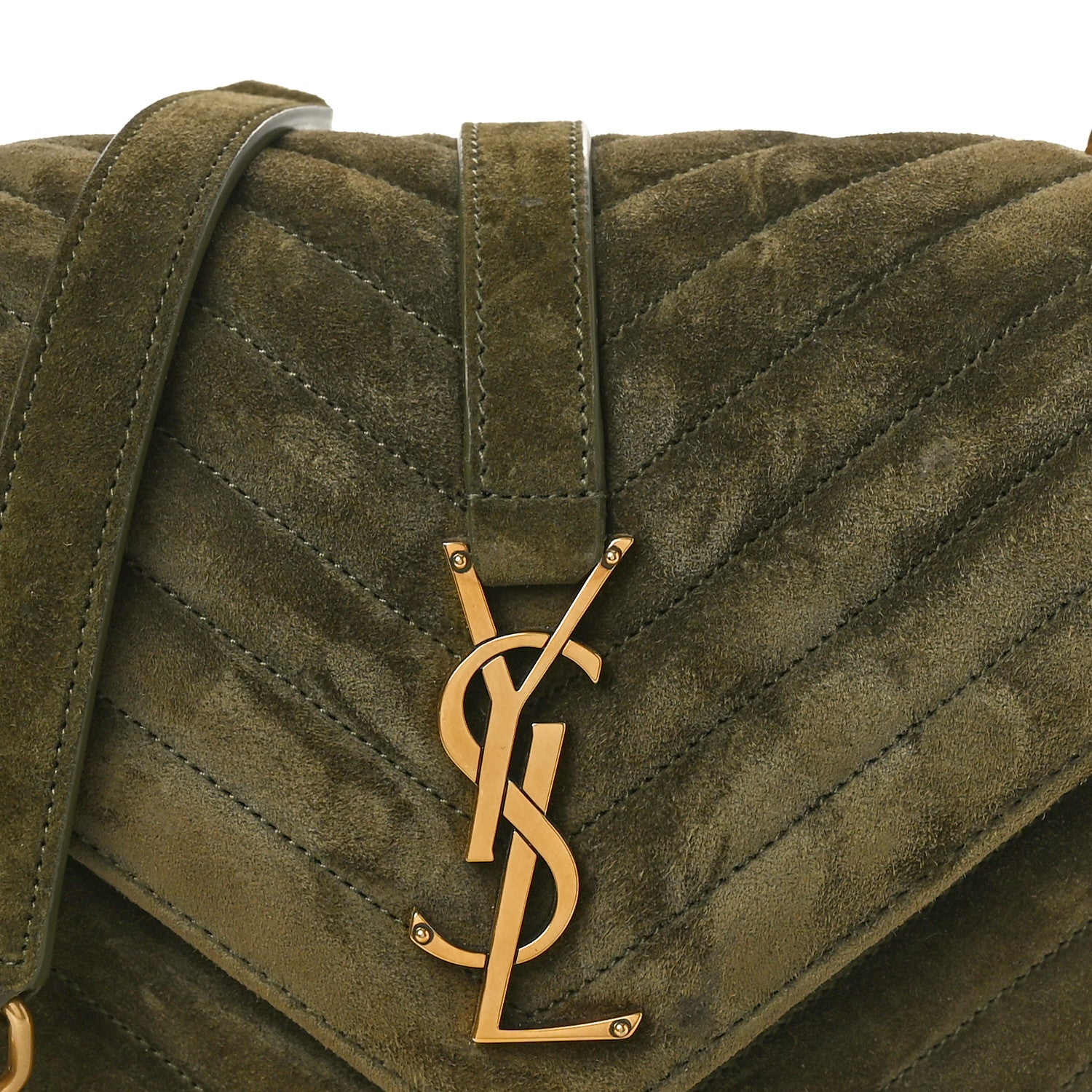 Saint Laurent Suede Matelasse Chevron Monogram Medium College Bag Loden Green 8 of 10