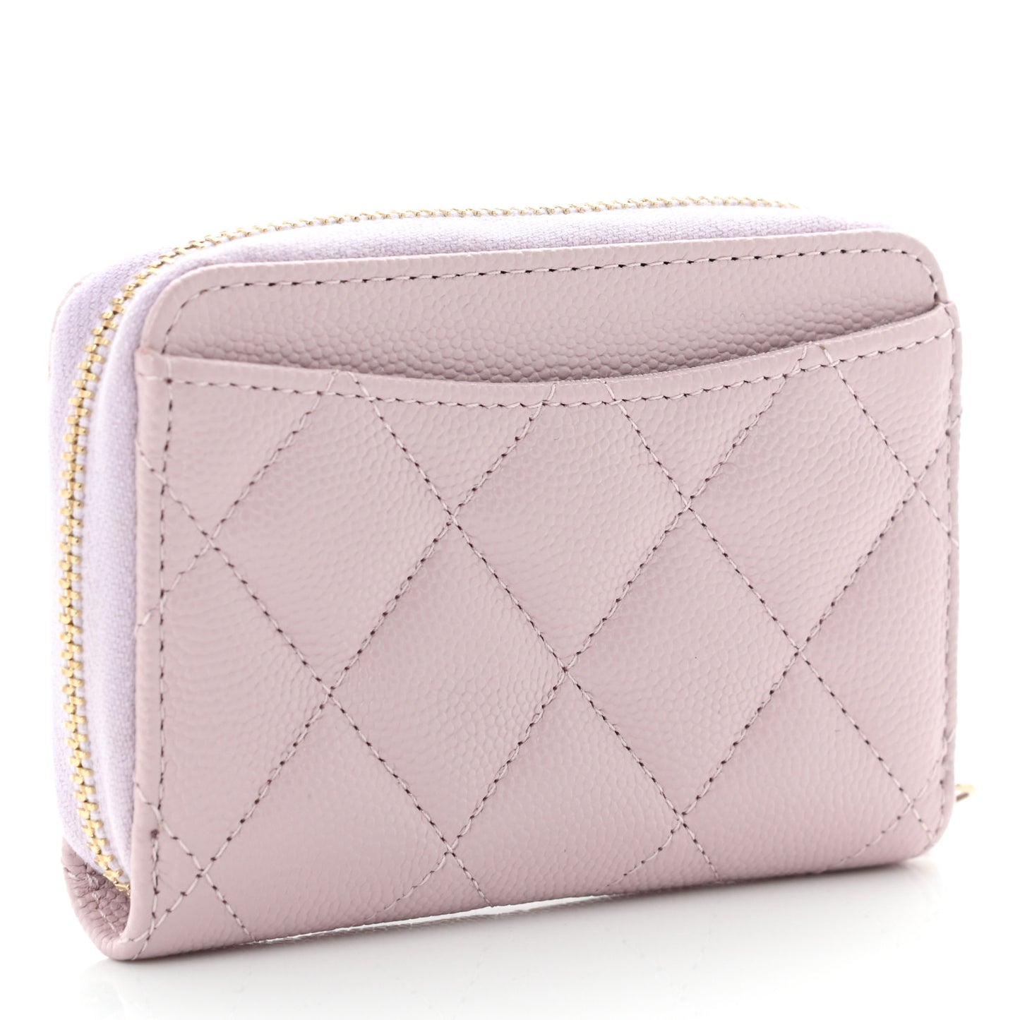Caviar Quilted Zip Coin Purse Wallet Pink