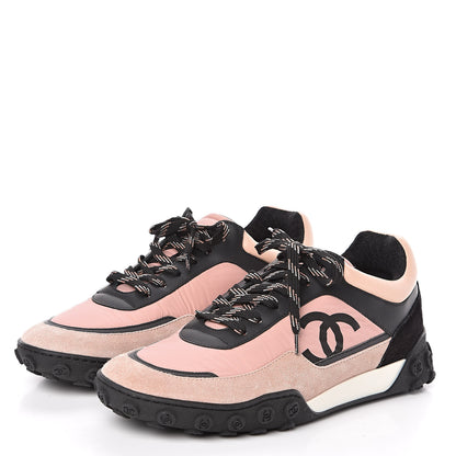 Chanel Nylon Calfskin Suede CC Womens Sneakers 39.5 Pink Black 3 of 9