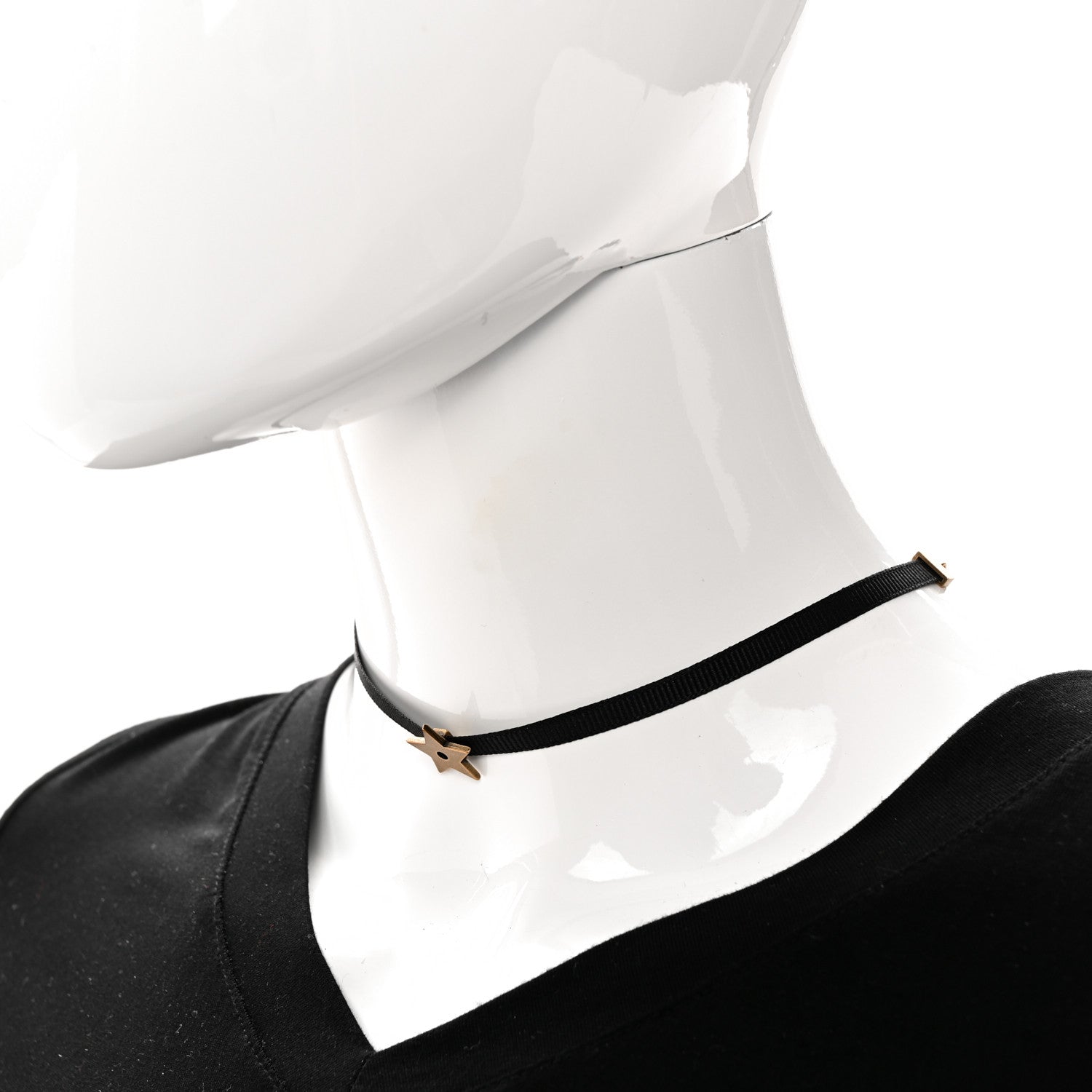 Christian Dior Grosgrain Ribbon Star Choker Necklace Black 2 of 4