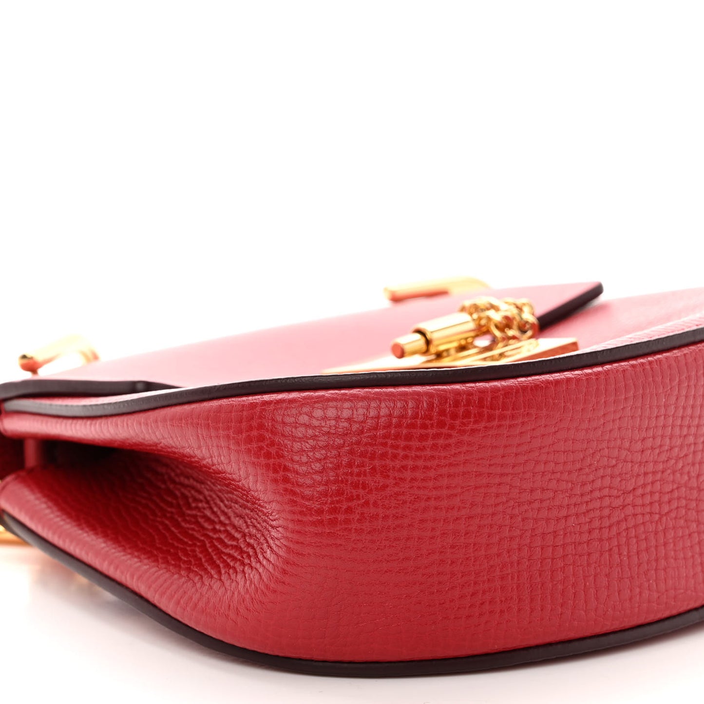 Grained Calfskin Lambskin Mini Bi-Color Drew Shoulder Bag Red