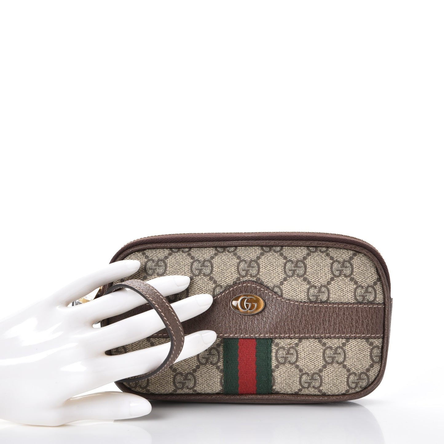 GG Supreme Monogram Ophidia Phone Case Wristlet Brown