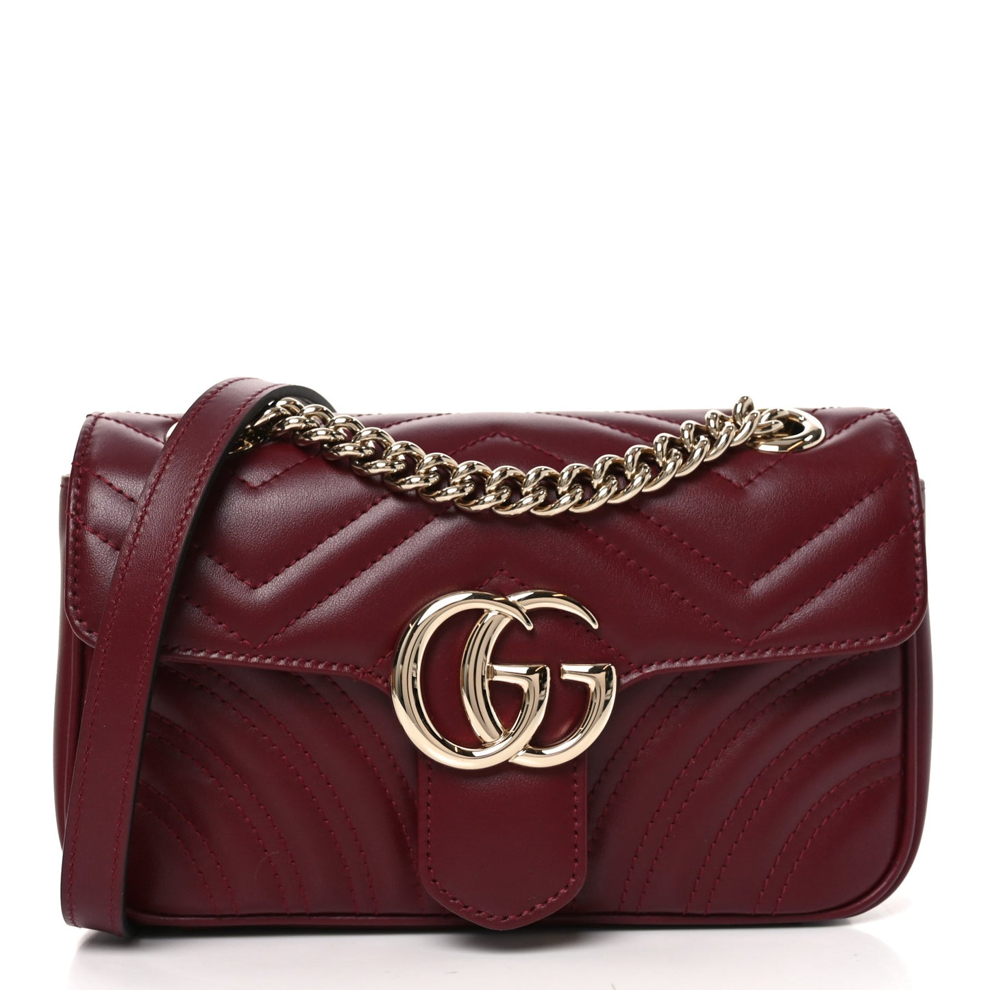 Calfskin Matelasse Small GG Marmont Shoulder Bag Rosso Ancora Red