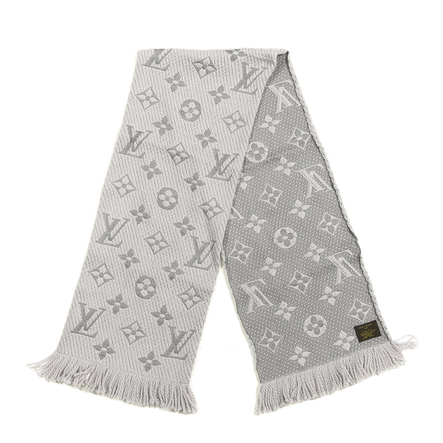 Louis Vuitton Wool Silk Logomania Scarf Pearl Grey 2 of 3