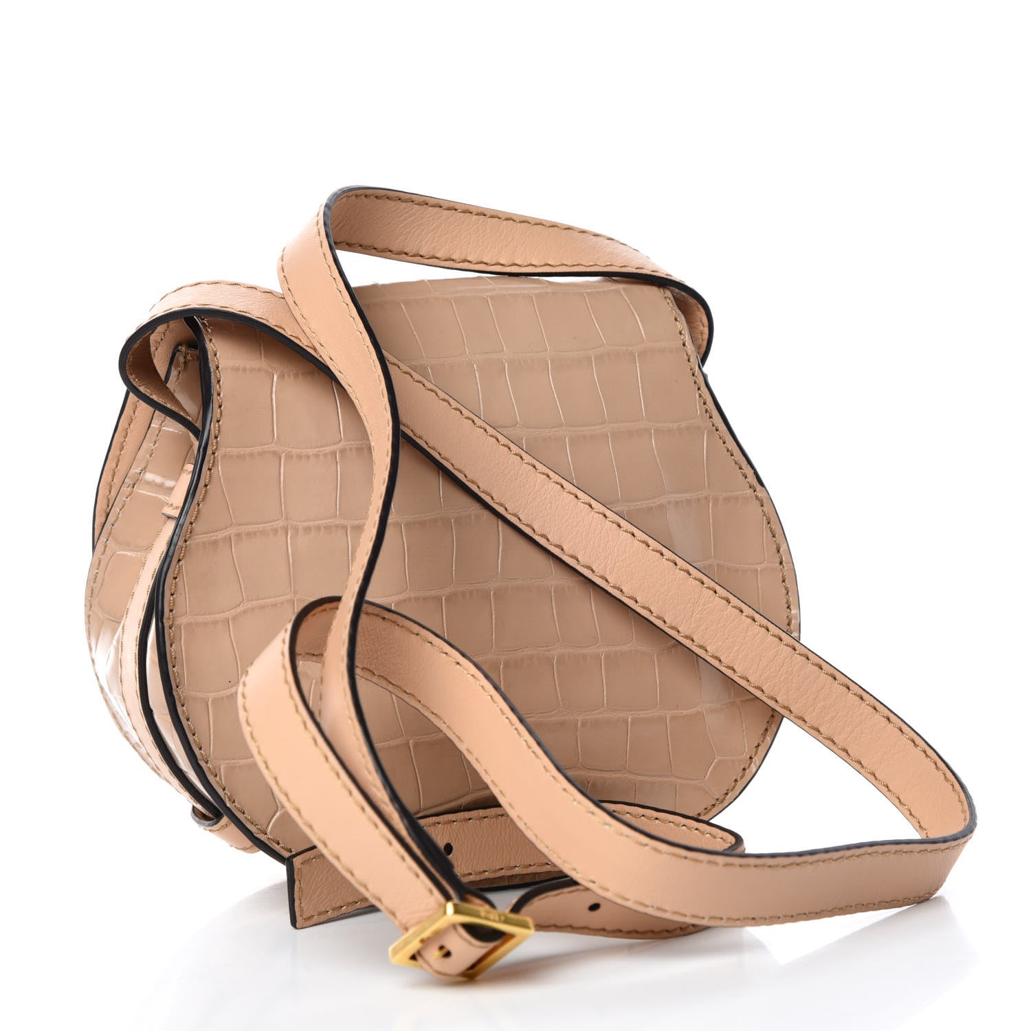 Chloe Calfskin Crocodile Embossed Mini Marcie Round Crossbody Bag Nut 3 of 8