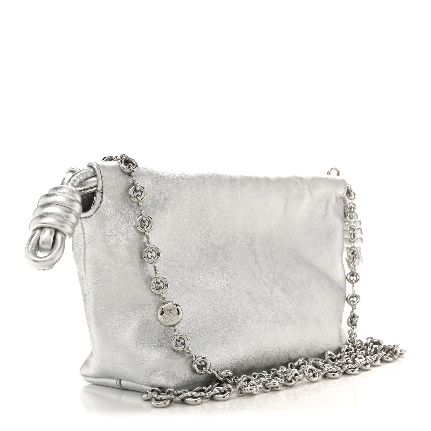 Loewe Metallic Moire Calfskin Mini Chain Flamenco Knot Silver 3 of 12