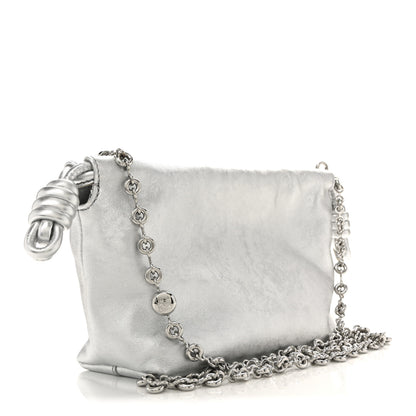 Loewe Metallic Moire Calfskin Mini Chain Flamenco Knot Silver 3 of 12