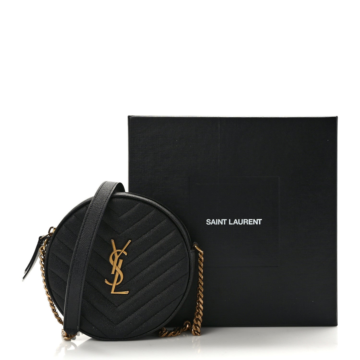 Saint Laurent Grain De Poudre Matelasse Chevron Quilted Round Vinyle Camera Bag Black 13 of 13