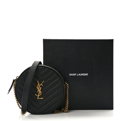 Saint Laurent Grain De Poudre Matelasse Chevron Quilted Round Vinyle Camera Bag Black 13 of 13