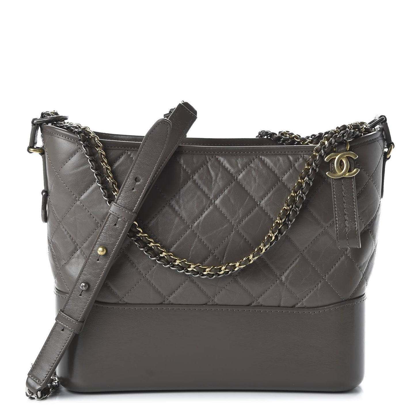 Aged Calfskin Quilted Medium Gabrielle Hobo Grey
