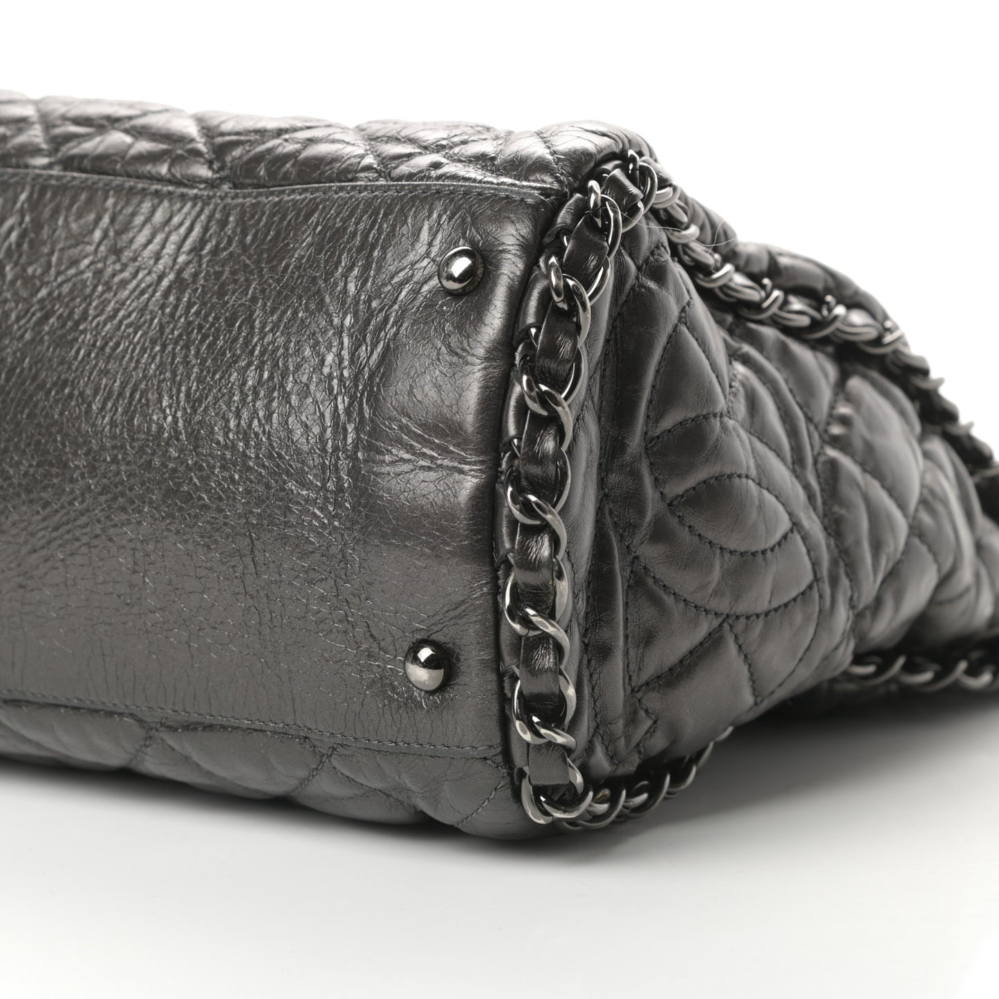 Metallic Calfskin Quilted Large Chain Me Hobo Dark Grey