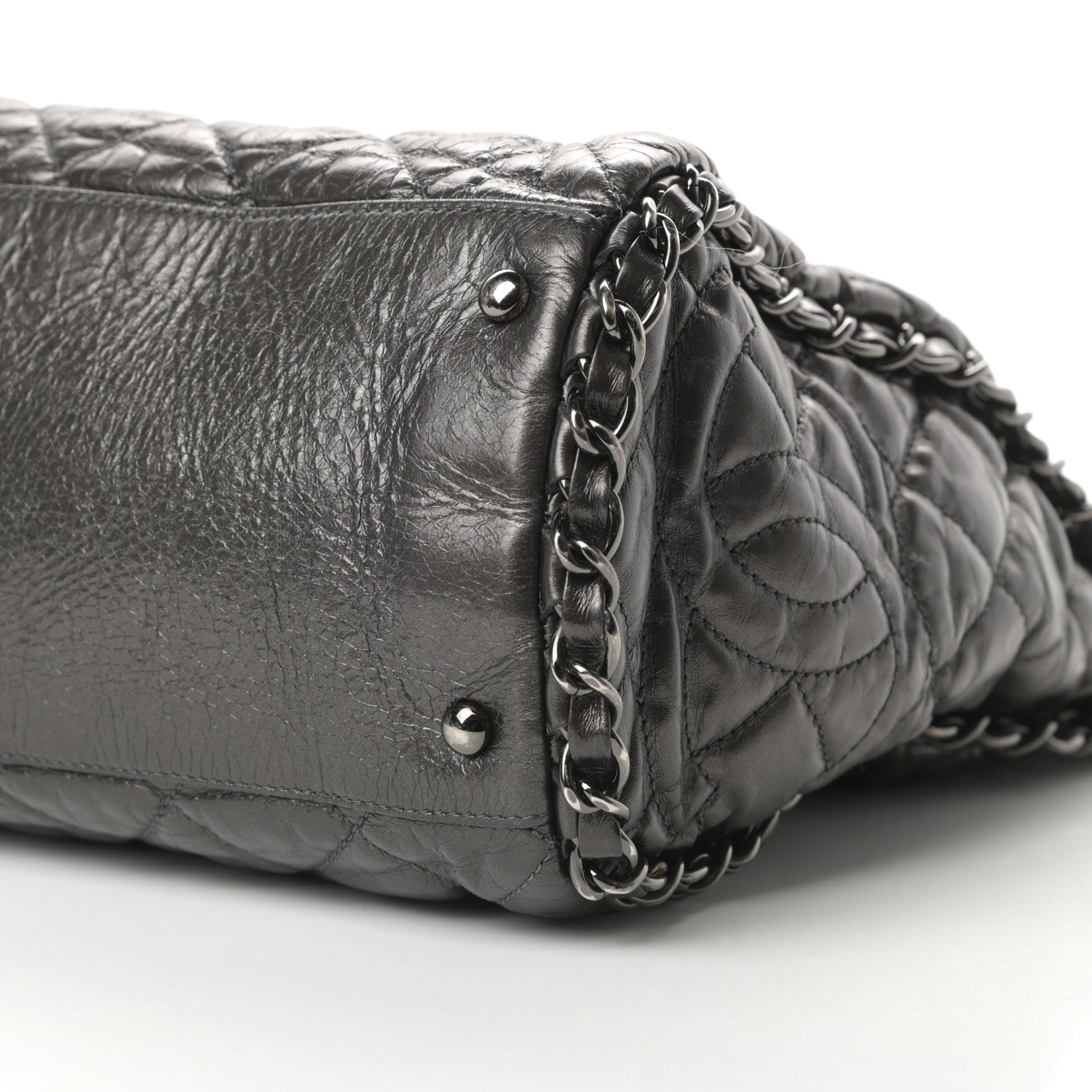 Chanel Metallic Calfskin Quilted Large Chain Me Hobo Dark Grey 10 of 11