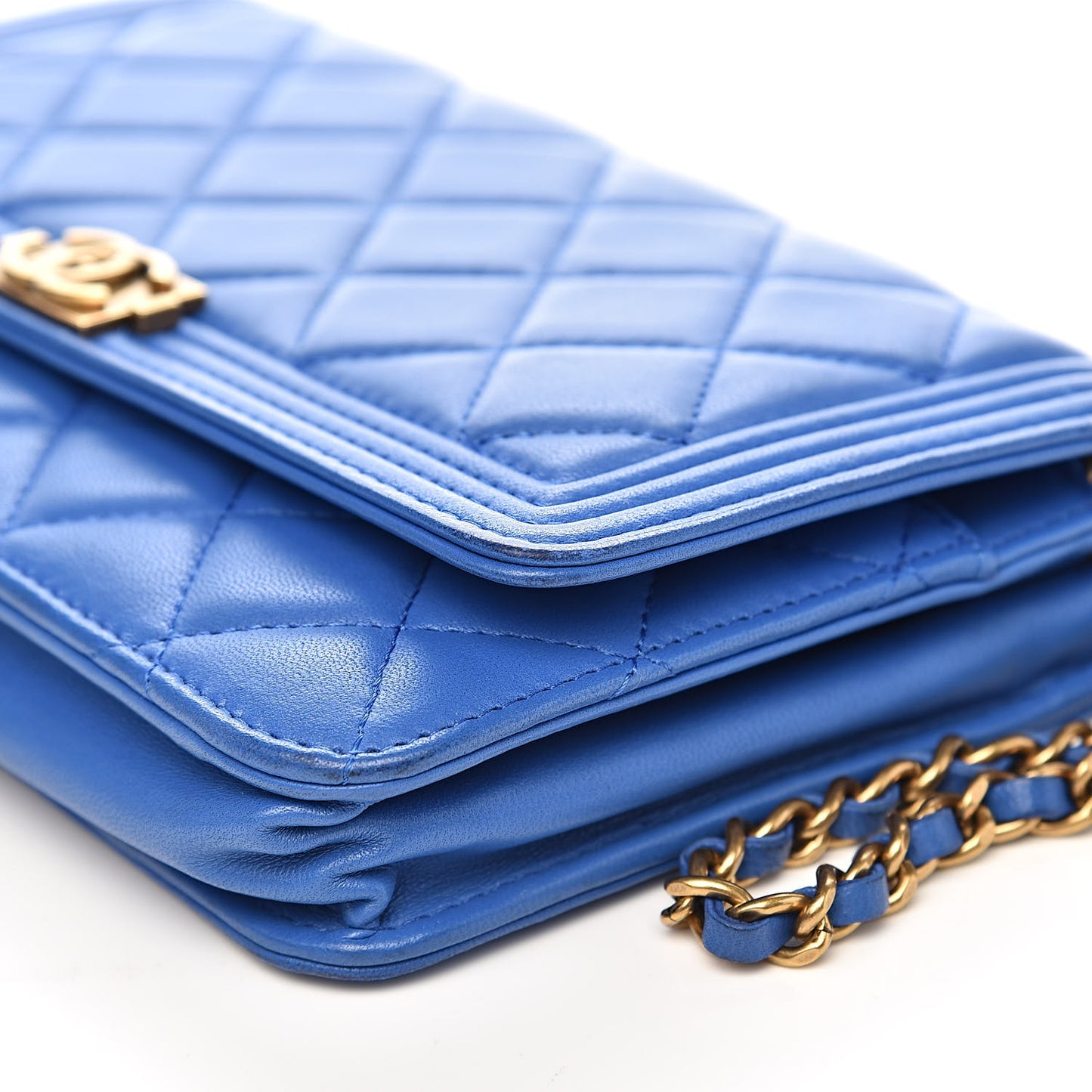 Lambskin Quilted Boy Wallet On Chain WOC Blue