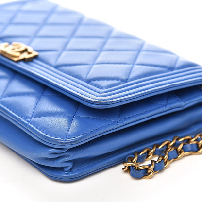 Chanel Lambskin Quilted Boy Wallet On Chain WOC Blue 12 of 14