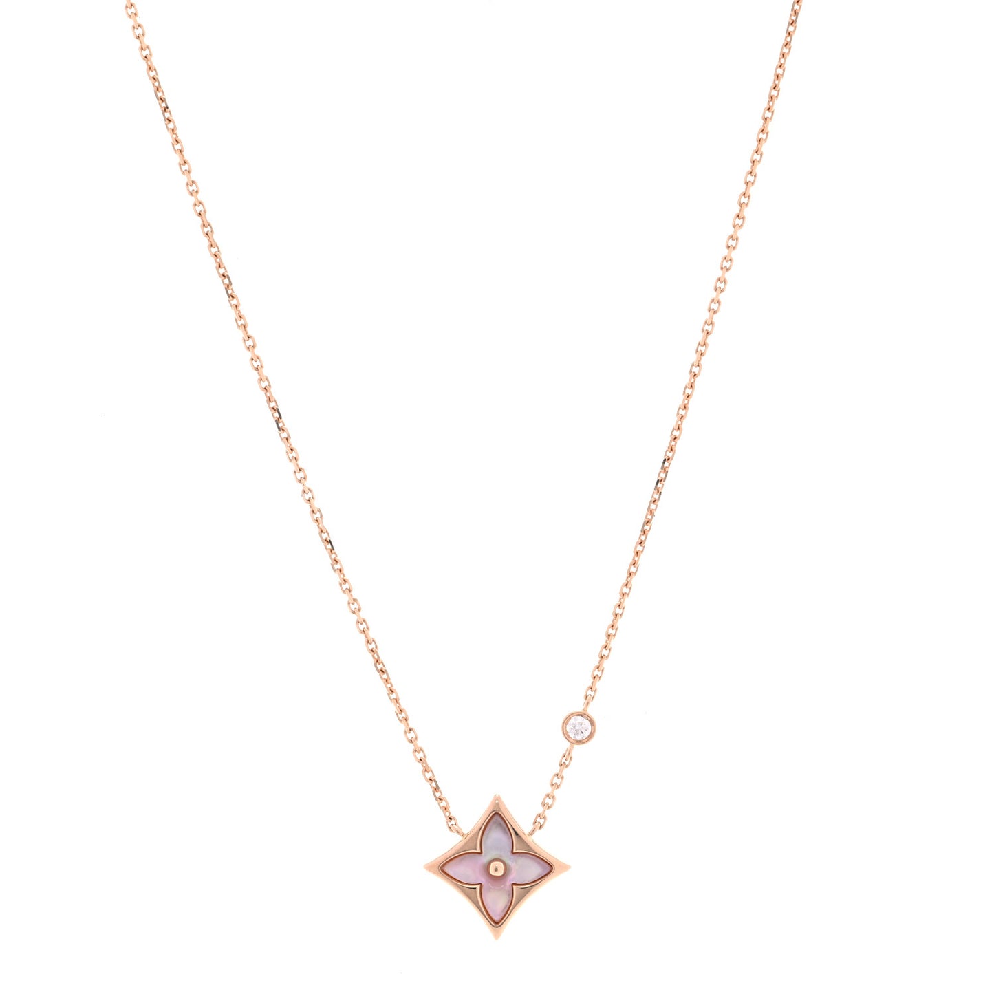 18K Pink Gold Diamond Pink Mother of Pearl Color Blossom BB Star Pendant Necklace