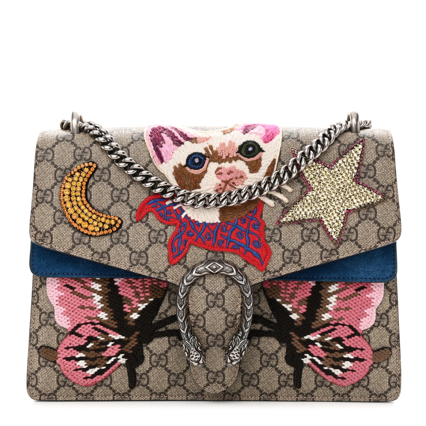 GG Supreme Monogram Embroidered Medium Dionysus Shoulder Bag Blue