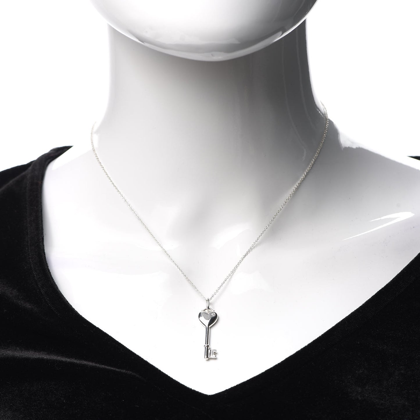 Sterling Silver Diamond Heart Key Pendant Necklace