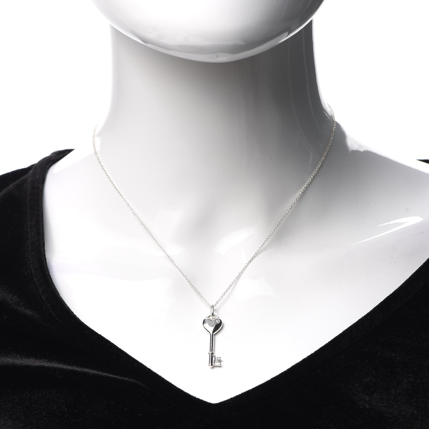 Tiffany Sterling Silver Diamond Heart Key Pendant Necklace 2 of 5